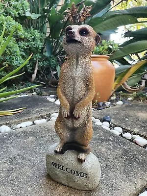 30cm Standing Meerkat On Welcome Rock Anmial Statue Home Garden Ornament  • $35.50