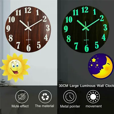 £9.95 • Buy 30CM Large Luminous Round Wall Clock Silent Home Digital Clock Glow In The Dark
