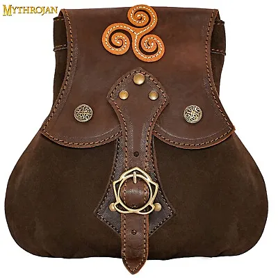 Medieval Stalwart Warrior Leather Pouch With Celtic Spiral Made In Spain Brown • $44.99