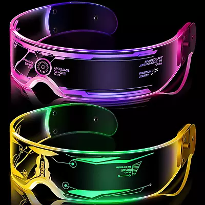 2 Pairs LED Visor Glasses 7 Colors Futuristic Glasses 4 Modes Light Up Glasses H • $26.57