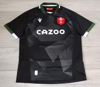 Wales Rugby Union Away Shirt 2021/2022 - Macron Large L Jersey Black Top A1H • £29.99