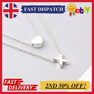 £2.99 • Buy Initial 26 Letters Chain Necklace Multi Layer Love Heart Silver Gold Women Gift