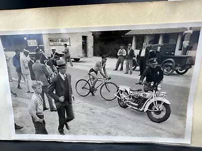 1934 Photo Transcontinental Bicycle Bike Relay Indiana Harley Motorcycle Police • $9.95