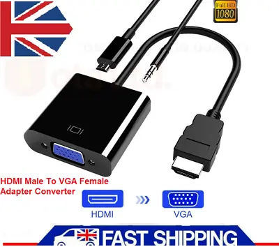 £5.35 • Buy HDMI To VGA Audio Converter Adapter Output And Power In Micro Usb Cable Black