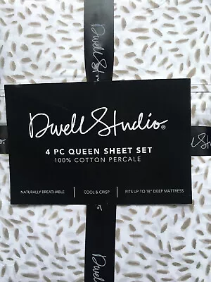 NW Dwell Studio Queen Sheet Set Geo 100% Cotton Percale Sabi White Natural Beige • $64.99