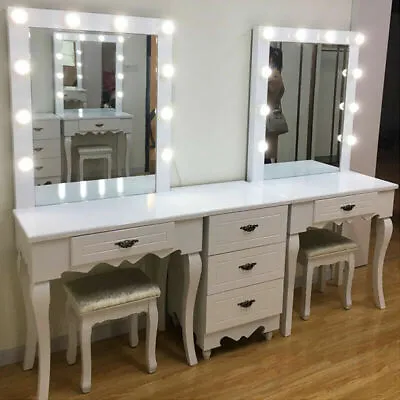 £164.94 • Buy Modern White Dressing Table Makeup Desk Super Bright LED Lighted Mirror W/Drawer