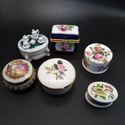 6 X Vintage Trinket Boxes Porcelain Bone China Floral / Limoges/ Wedgwood/ • £29.50