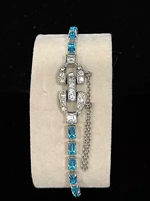 Vintage Mazer Aqua Baguettes Tennis Bracelet Marked Mazer Bros • $45