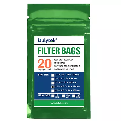 Dulytek Premium Nylon 20Pcs Filter Bags 2.5x4.5  -- 25 / 100 / 160 Micron Mesh  • $13.49