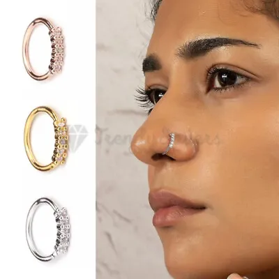 Nose Ring Surgical Steel Hoop Lip Ear Face Fake Small Body Piercing Crystal Pave • £3.99