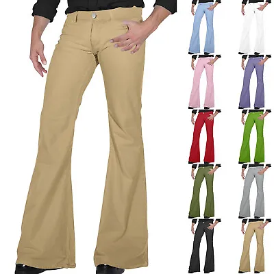 Men's 70's Deluxe Retro Disco Flare Trousers Pants Costume Dancer Dance • £17.54