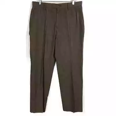 Ems Of Masons Pants Mens 34x30 Brown Cotton Stripe Dress Pockets Flat Front • $26.25