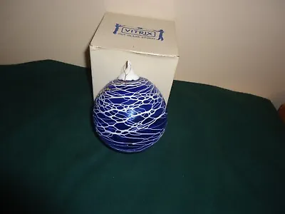 Vitrix Hot Glass Studios Handmade Ornament Blue With White Lines • $9.99