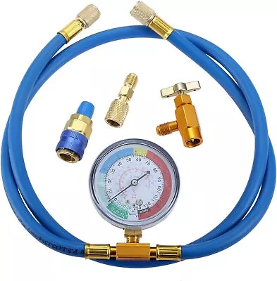 R134A Recharge Hose Kit With Gauge 59'' AC Refrigerator Recharging R134A Can Tap • $31.99