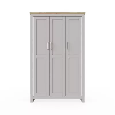 Lisbon 3 Door Triple Wardrobe In Grey - Bedroom Furniture Storage Cupboard • £245.99