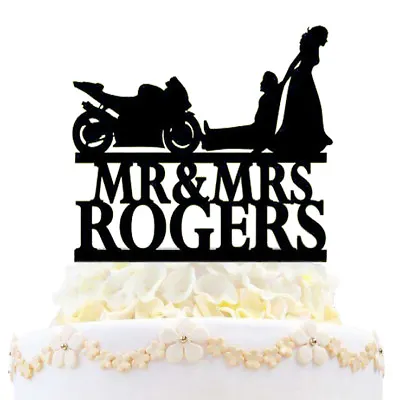 Personalized Motorcycle Couple Wedding Cake Topper Mr And Mrs Bride Groom Gift • $23.97