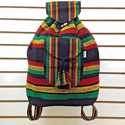 RASTA Bag Beach Hippie Baja Ethnic Multicolors Unisex Backpack Made In Mexico • $19.97