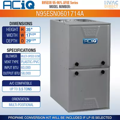 60000 BTU 96% AFUE ACiQ 1 Stage Split Natural Gas / Propane LP Furnace N95ESN • $1377.50