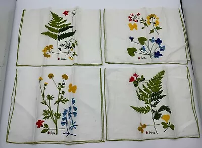 Vtg 1970s Vera Neumann Floral Napkins Fern Poppy All Different Flowers Set Of 4 • $29.99