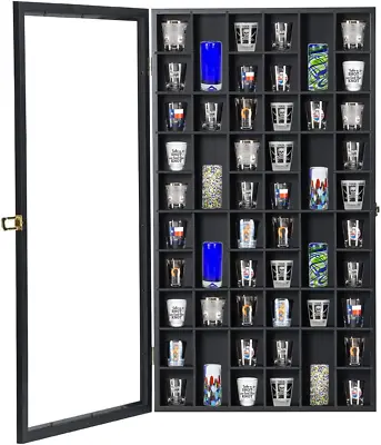 Shot Glass Display Case Large Wooden Cabinet Rack Holder Wall Mounted Black Shad • £124.55