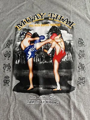 MUAY THAI T-shirt XXL Gray  100% Cotton Made In Thailand • $18.95