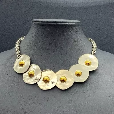 Jewelry Vintage Collectible 18  Necklace Six Silver Circle With Gold Bead • $13.96