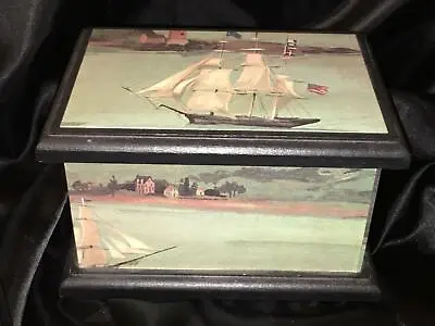 Tall Ship Jewelry Box Table Top Chest Nautical  Scene Table Top Trinket Document • $75