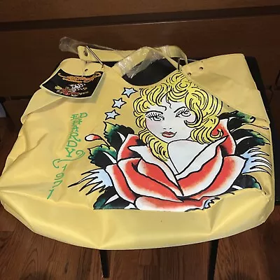 Ed Hardy 1971 Canvas Vinyl Tote Bag Veronica Yellow By Christian Audigier NEWY2K • $69.98