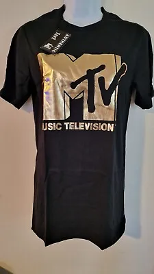 Mtv Classic Gold Logo  Black Starter T-shirt  90s Unisex Hip Hop XL • £10