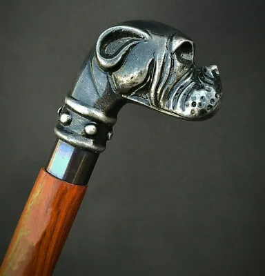 Bulldog Dog Head Handle Vintage Style Wooden Walking Stick Brown Shaft Victorian • $30.34
