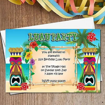 10 Personalised LUAU Hawaii Summer Garden Birthday Party Invitations N165 • £5.49