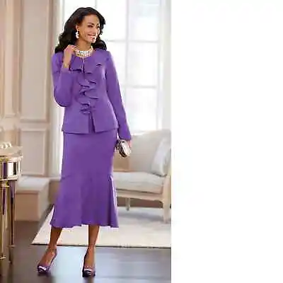 Size 6 Midnight Velvet Purple Dinner Party Church Bella Too Ruffle Skirt Suit • $31.99