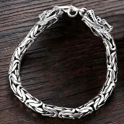 $24.95 • Buy 925 Sterling Silver Mens Large 8  Dragon Byzantine Link Bracelet D363C