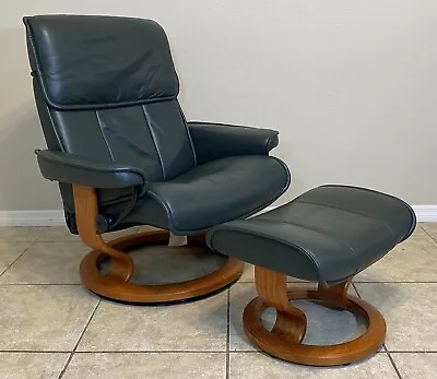 Ekornes Stressless Recliner Chair Large ‘Admiral’ Leather Ottoman Norway MCM • $1139.99