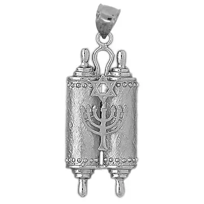 Rhodium Plated 925 Sterling Silver 38MM Torah With Menorah Pendant • $85.99