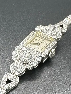 Vintage Art Deco Ladies Hamilton Platinum & Diamond Watch - SEE VIDEO! • $1699.99