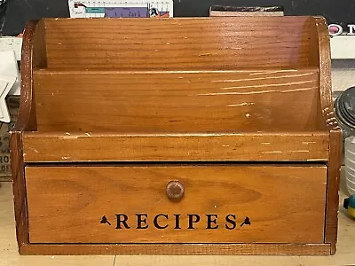 Vintage Wooden Spice Cabinet & Recipe File Drawer 2-Tier Shelves Tabletop Type • $19.95