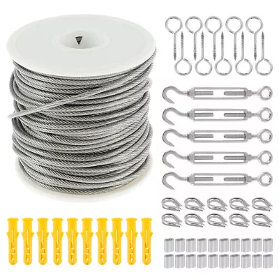 30M Stainless Steel Wire Rope Cable Hooks Hanging Garden Railing Kit UK STOCK • £16.78