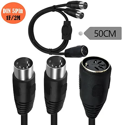 50cm MIDI DIN 5 PIN 1 Female Jack To 2 Male Plug Socket Y Splitter Adapter Cable • $8.49