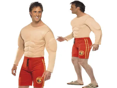 £38.49 • Buy Mens Baywatch Muscle Chest Costume Beach Lifeguard Adult Fancy Dress M L