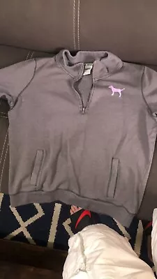Victoria's Secret Pink Womens Sweatshirt Large Gray Black 1/2 Zip Pullover Dog • $16.42