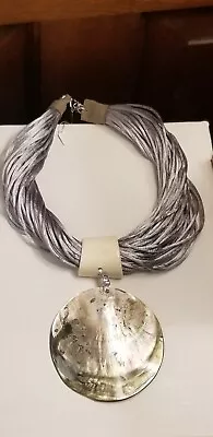 Gray Silk Multi-strand Abalone Shell Porcelain Leather Necklace Monique Leshman • $34.99