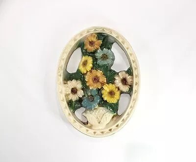 Vtg CHALKWARE  Flower Floral Wall Hanging Decor Plaque Mid Century • $18.10