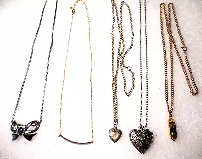 5 Pendants Heart Bow Mezuzah Lot Of Vintage Chain Necklaces Costume Jewelry • $19.99