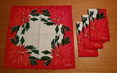 4x VTG Vera Neumann Cloth Napkins Christmas Poinsettia Multicolor Set Of 4 As Is • $21.50