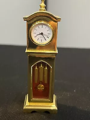 Grandfather Clock Miniature Brass Quartz New Battery WORKS Desk Dollhouse 4 1/4  • $11