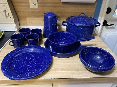 VINTAGE COMPLETE 17 Piece Coleman Blue Enamel Campware Set • $60