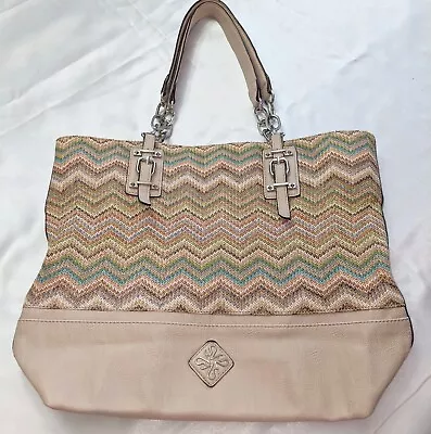 Vera Wang Simply Vera Catherine Chevron Woven Straw Design Tote Shoulder Bag • $11.99