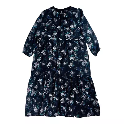 ~SS~ Size 14 DECJUBA Midi Dress W Metallic Thread - Black Floral (Minor Flaws) • $10