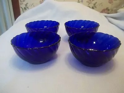 Vereco France Swirl Bormioli Rocco Rivage Cobalt Blue Set( 4 )Fruit Dessert Bowl • $26.95